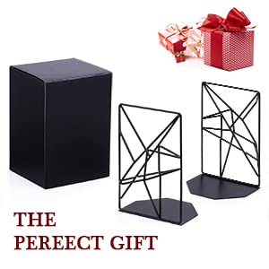 Sriwatana Book Ends Black, Decorative Metal Bookends For Shelves(2 Pairs/4 Pieces) #TOP1