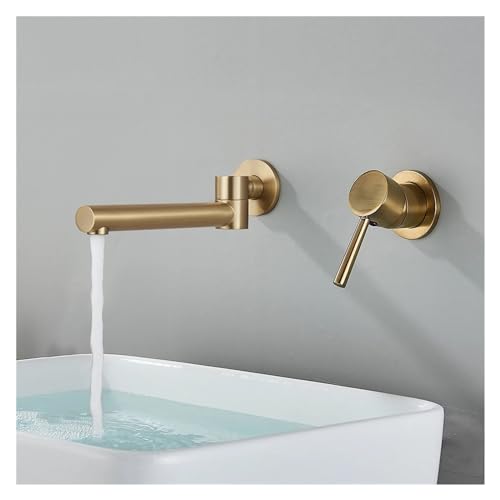Mitigeur mural de salle de bain or brossé haut de gamme et bec pivotant contemporain