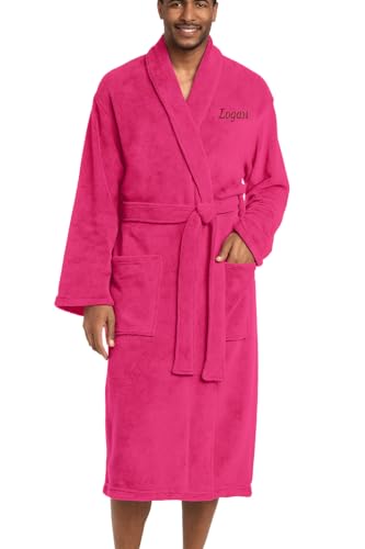 Personalized Plush Microfleece Robe Embroidered Front and Back, Smoke