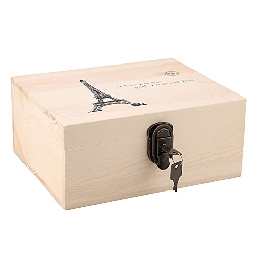 Cofre del tesoro de madera decorativo vintage con llave Cofre del tesoro oriental de estilo europeo Caja de madera de juguete de joyería pirata retro para libros Colección de tarjetas Regalos(#4) Cover