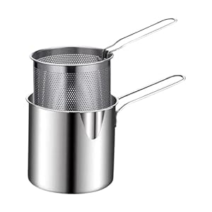 ACUZY Small Deep Frying Pot with Basket 1200ml Stainless Steel Fryer Pot with Long Handle Mini deep Oil Fryer for French Fries/Shrimp/Fish/Chicken Wings/Boiling Butter/Sauce/Gravies/Pasta(1-Pcs)