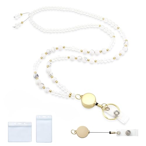 CHUANFU Infällbar ID-korthållare med 2 korthållare, rullhalshållare, avtagbar ID-taggklämma för kvinnor, lärare, sjuksköterskor, läkare, student (vit)