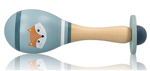 Babyrassel Maracas, Musikinstrument 18 x 6 cm, Musikspielzeug für Kinder ab 6 Monaten - Fuchs - Baby-Rassel aus Holz - Lernspielzeug - Geschenk für ein Kleinkind