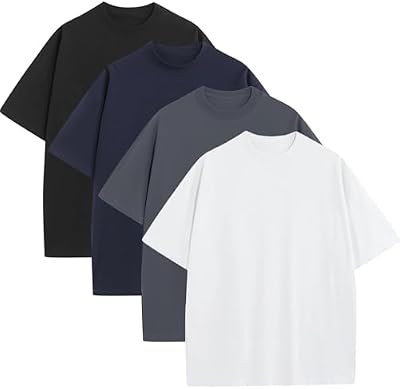 4 Pack Men's Oversized T-Shirts Heavyweight Cotton Tee Crew Neck Short Sleeve T Shirts Loose Fit Bas...