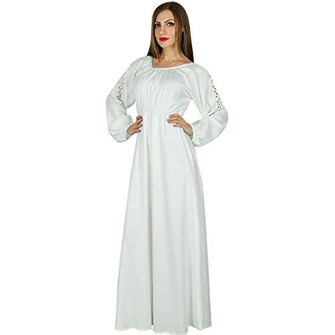 Bimba Women Boho Gothic Style Long Maxi Dress Lace Long Sleeves Gown White Cover