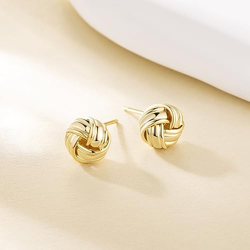 Kelli Myers 14K Gold Stud Earrings for Womens Stud Earrings Small Round Knot Earring Studs Twisted Hypoallergenic Earring by Kelli Myers - Image 4