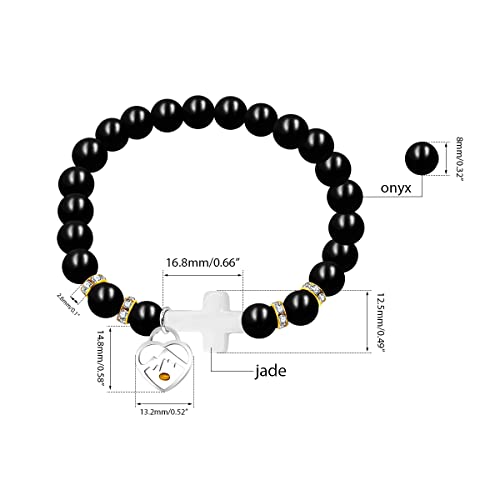 Image of Uloveido Black Agate Side Cross Bracelet Mustard Seed Charms, Personalized Letter A-Z Tiger's Eye Bangle Y944