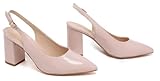 Gizelle Women’s Pointed Toe Court Shoes Ankle Strap Chunky Wedding Party Elegant High Block Heel Pumps Sandals for Womens, Nude Patent-6
