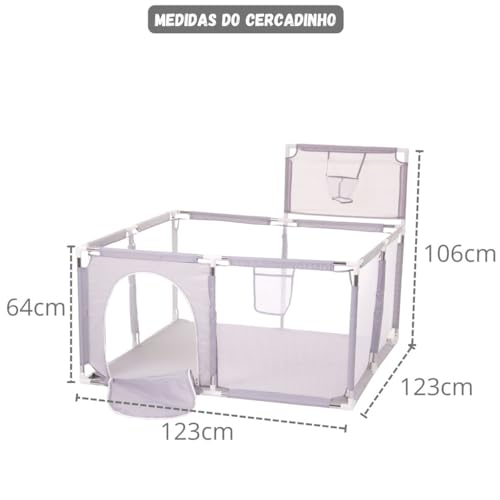Cercadinho Portátil com Tela de Proteção, Dobrável, Cinza (CINZA)