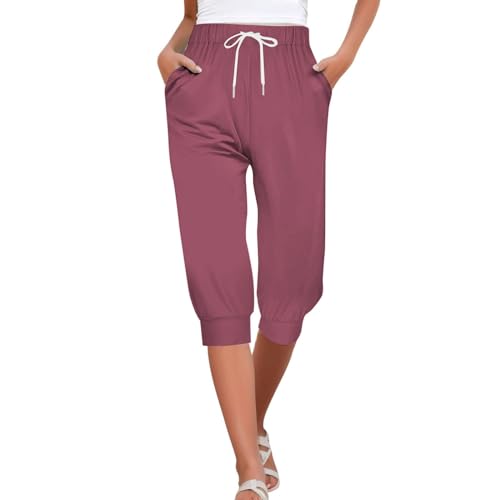 Pantaloni da jogging da donna per yoga, sotto il ginocchio, lunghezza a 3/4, bermuda estivi da spiaggia, pantaloncini a vita alta, con coulisse, pantaloni a capri, per allenamento, corsa, pantaloni