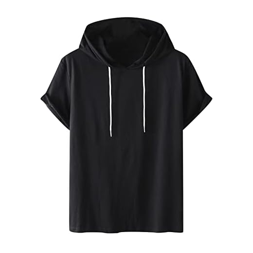 Chemise Homme Manche Courte Coton Sweat à Capuche pour Hommes T Shirts Décontractés Sweatshirt Athlétique à Capuche Hoodie Basique Chemises de Sport Vêtement de Sport Cadeaux Hommes