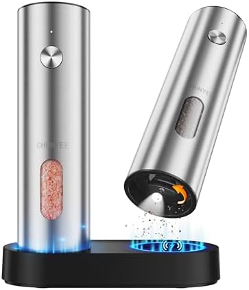 Electric Salt and Pepper Grinder Set with Rechargeable Base - Upg...