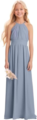 Topsta Junior Bridesmaid Dresses for Teen Girls Halter Chiffon Flower Girl Dress Sleeveless Girls Formal Pageant Dress