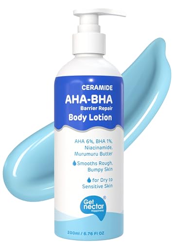 Image of Ceramide AHA 6% + BHA 1% Barrier Repair Body Lotion | Strawberry Skin, Tan & Uneven Texture Exfoliating & Hydrating Moisturizer | 2% Niacinamide, 4% Glycolic Acid, 2% Lactic Acid, 1% Salicylic Acid, Rice Water | 200ml