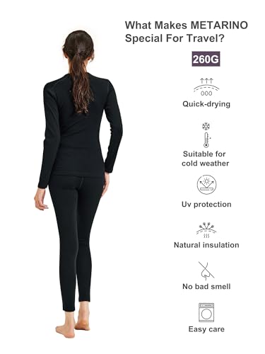 METARINO Women 100% Merino Wool Base Layer Set Thermal Underwear Casual Top,Bottom for Hiking Travel Skiing2