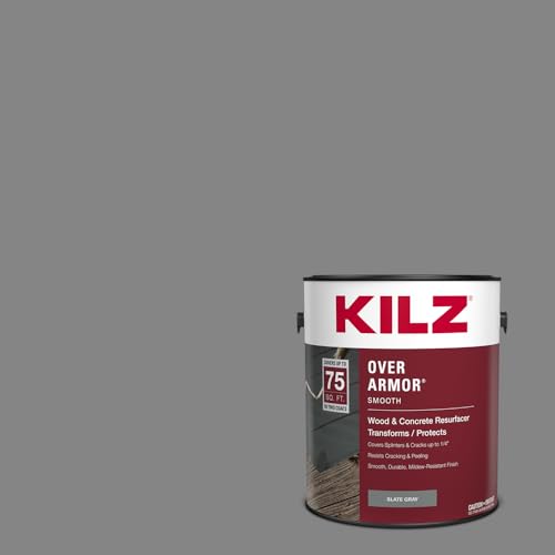 KILZ Over Armor Solid Color Exterior Resurfacer, Smooth Coating, Slate Gray, 1 Gallon