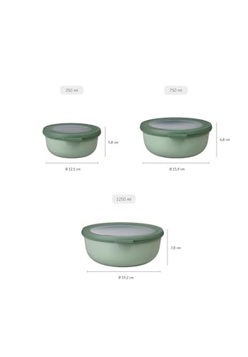 Mepal Multischale Cirqula Round 3-teiliges Set - Mikrowellen Geschir - Geignet als Aufbewahrungsbox, Kuhlschrank, Gefrierschrank & Mikrowellengeschirr - 350 ml, 750 ml & 1250 ml - Nordic sage 3