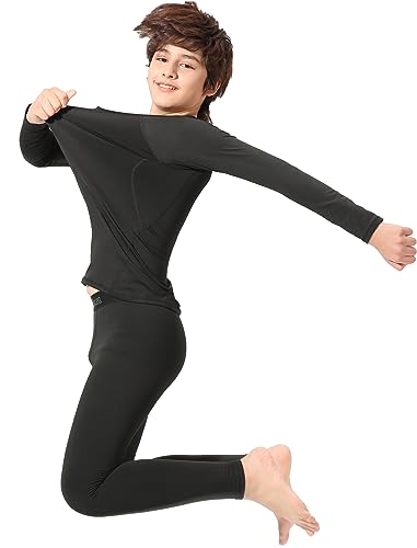 Rolimaka 2 Pack Youth Boys' Thermal Underwear Set Fleece Lined Compression Shirt Leggings Sports Tights Pants Big Kids' Base Layer M thumb #1