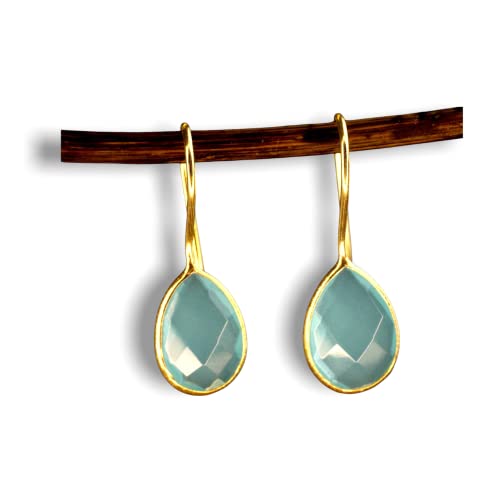 MadamLili - Ohrringe Aquamarin Tröpfchen - 925 Sterling Gold Vergoldet -...