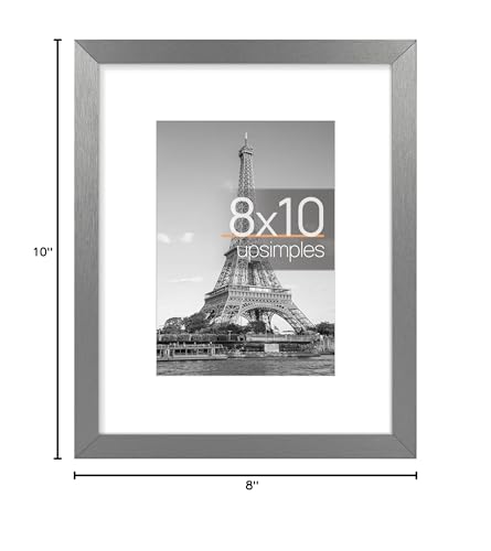 Image of upsimples 8x10 Picture Frame, Display Pictures 5x7 with Mat or 8 x 10 Without, Wall Hanging Photo Frames, Metallic Gray, 1 Pack