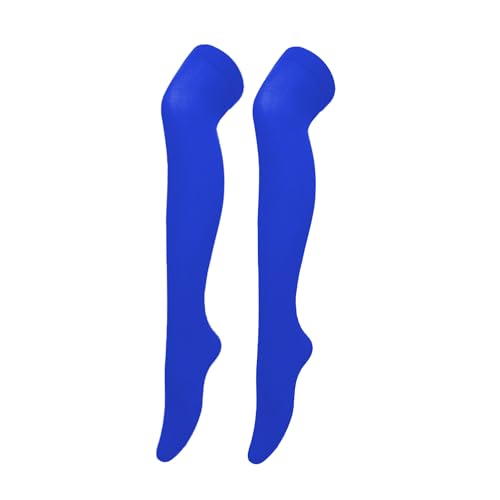 Bestjybt Womens Opaque Stretchy Nylon Over Knee Thigh High Stockings Knee High Boot Socks for Daily Wear Cosplay (US Alpha One Size Regular Regular Blue)
