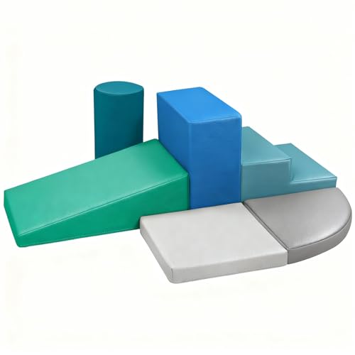 Image of 6-Piece Soft PU Leather Toddlers Climbing Toys for Baby - Kids Foam Climbing Blocks for Toddlers Indoor - Climb & Crawl Soft Foam Block Activity Play Set - Toys for Kids Crawling Sliding (Mixed Color)