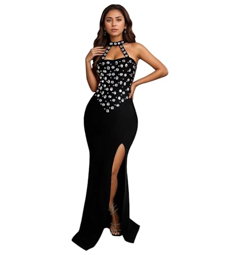 Image of PORRCEY Women's Sexy Rhinestone Mesh See Through Party Night Prom Dress