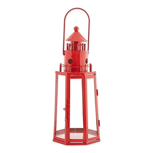 Metal Lighthouse Candle Lantern - Red #TOP4