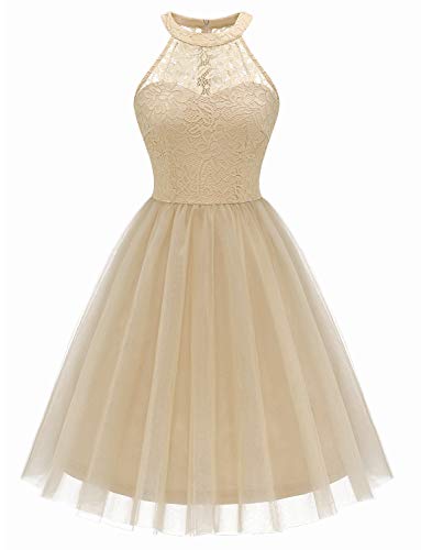 Image of Dressystar Women's Sequin Short Prom Dress Sparkly Halter Tulle Cocktail Party Homecoming Dresses
