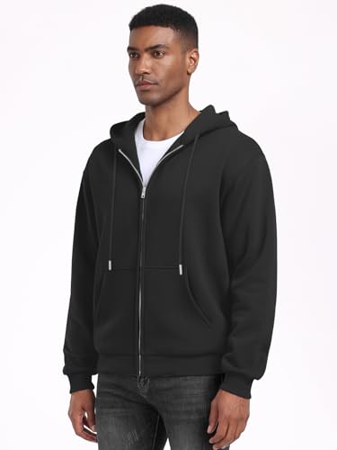 Caracilia Mens Zip Up Hoodies Midweight Loose Fit Fleece Full-Zip Sweatshirts Jackets Black Large thumb #6