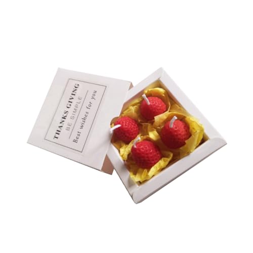 PACKOVE Bougies Parfumées à La Fraise 4 Pièces Coffret Présent Bougies En Cire Paraffine Aromathérapie Saint-valentin Ambiance Romantique Fête Présent Femmes Et Couples