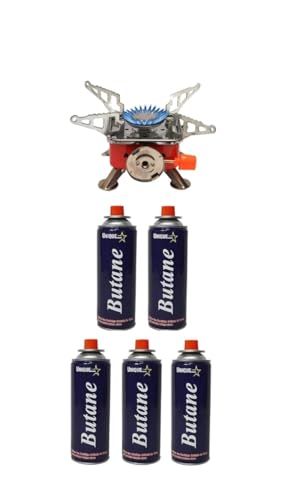 Image of Portable Camping Gas Stove with Cylinder Mini Powerful Butane for Travelling Portable Lightweight Gas Burner for Emergency Use, Hiking, Outdoor Travel Stove with 5 Butane Gas Refill
