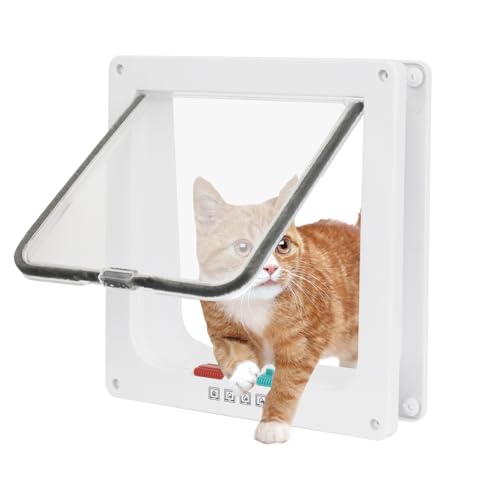 Cat Door for Interior and Exterior Doors with 4-Way Locking System - Pet Door for Cats and Small Dogs Durable Transparent PVC Flap with Noise Reduction Seals-Viywicz