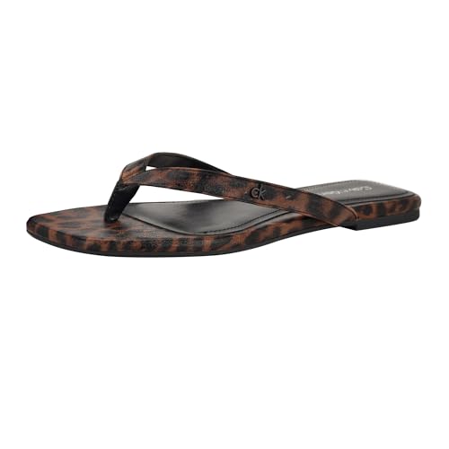 Calvin Klein Women's Stelea Sandal, Dark Brown Leopard 201, 9