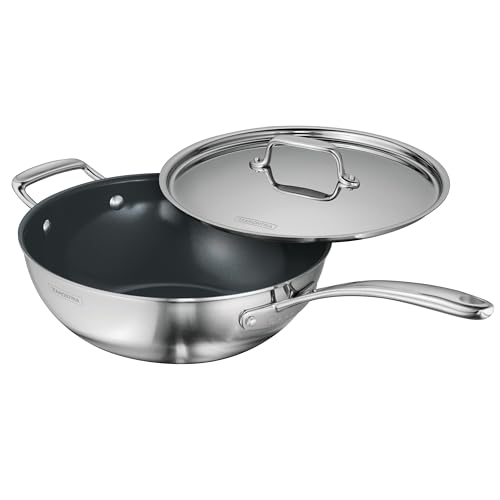Image of Tramontina Utsava Tri-Ply Clad Stainless Steel 3.75-Quart Wok with Lid and Ceramic Non Stick Interior, Induction-Ready Cooking Pan