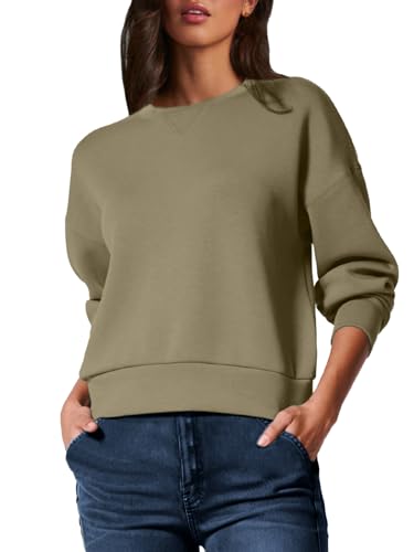 Glamaker Women's Crewneck Cropped Sweatshirt Pullover Stripe Air Essentials Basic Long Sleeve Shirts Casual Loose Fit Outfits