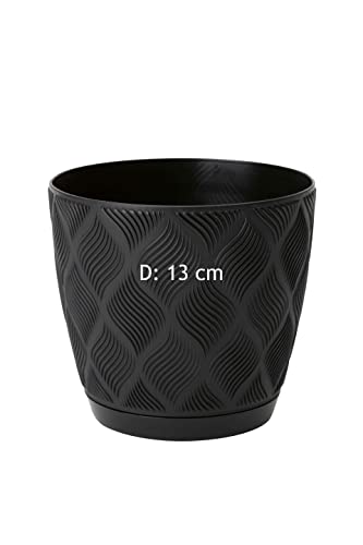 MELTOM Übertopf ECO 100% recycelt Blumentopf Kräutertopf mit Untersetzer DEKORATIV, Größe S: 13x12 cm (Schwarz)