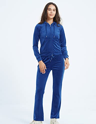 Liki Swan Women Velour Tracksuit 2 Piece Long Sleeve Sweatshirts Jogger Pant Hoodies Two Piece Outfits With Pockets 2023 Royal Blue S #TOP1