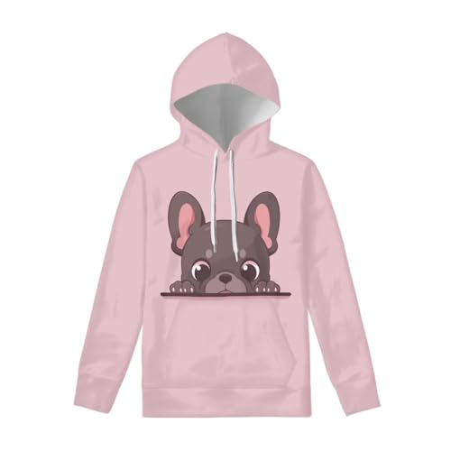 WELLFLYHOM Sweats à capuche et sweats à capuche pour femme avec poche à manches longues, Bulldog Rose, Medium – vue 4
