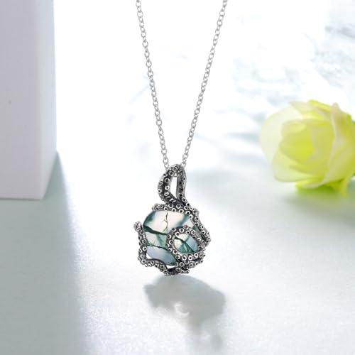 TYSO Octopus Necklace for Women,925 Sterling Silver Moonstone Octopus Pendant Neckalces,Sea Animal Jewelry Gifts for Women Mom Sea Lover2