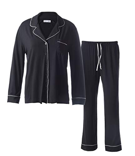 Matt Viggo Pajamas for Women Long Sleeve Sleepwear Button Down Nightwear Soft Pj Lounge Sets, Black, XL (12)