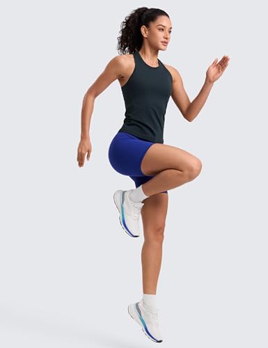Image of CRZ YOGA Seamless Racerback Tank Waist Length | Training, Chafe-Free, Slim Fit, Crewneck, Mesh Vents, Workout, Sleeveless Tops for Women