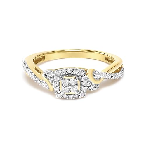 10K Yellow Gold Twisted Shank 1/10 Cttw Diamond Composite Halo Engagement Ring