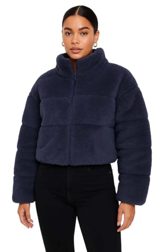 Image of KOTTY Premium Women's Coral Fabric Blue Jacket - Soft Touch Coral Fabric,Stylish Warm Wear,and Modern Winter Appeal