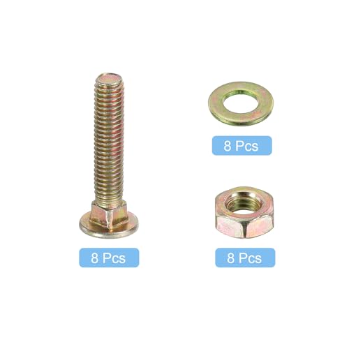 Image of uxcell M8 x 35mm Carriage Bolt Kit, 8 Set Round Head Square Neck Screws, Carriage Bolts Screws Set Includes Washers and Nuts - Carbon Steel Zinc Plated for Fastening Accessories