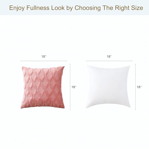 Image of Volcanics Pack of 2 Faux Wool Throw Pillow Covers 18x18 Inches Decorative Farmhouse Velvet Couch Pillow Case Soft Plush Square Boho Cushion Pillowcase, Coral Red