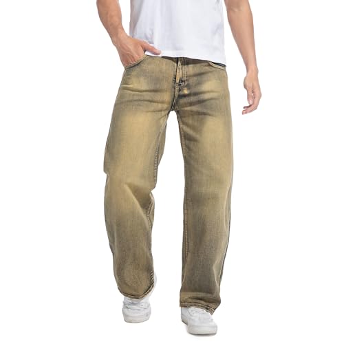 Image of QIMYUM Men's Wide-Leg Baggy Flex Jeans Relaxed Loose Fit Long Denim Pants