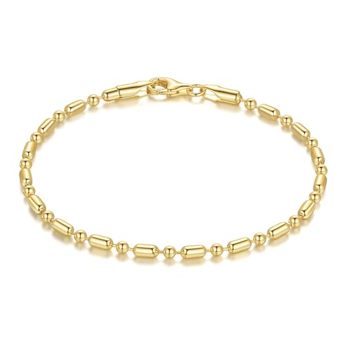 Moonfox 14k Gold Bracelets for Women Chain Chic 14k Gold Love Bracelet Beaded Charm Bracelets for Women with Lobster Clasp 6.5/7/7.5/8/9 in (7in)