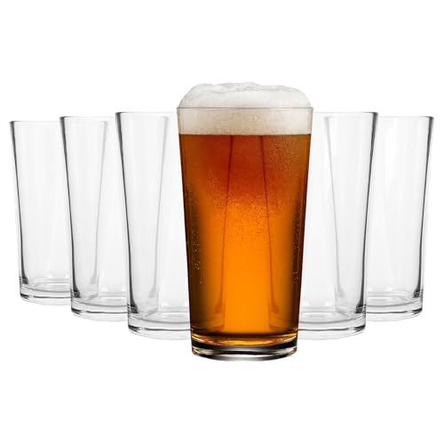 Argon Tableware Conical Pint Beer Glasses 568ml (20oz) Pack of 6 Toughened Stackable Barware Dishwasher Safe Durable Glass for Lagers Ales & Ciders