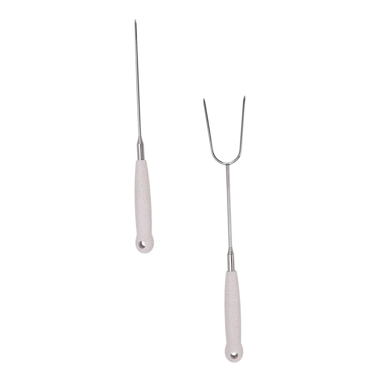 OFFSCH 2 Pcs Telescopic Stainless Steel Bbq Forks for Outdoor Grilling Durable Food Forks with Smooth Edges for Meat Vegetables and Fish Easy to Clean and Reusable Barbecue Tools